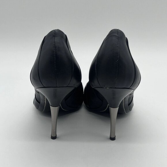 BCBGMAXAZRIA Leather Pleated Kitten Heels Black Size 7.5B Stiletto Pumps - Picture 9 of 12